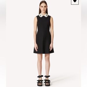 RED VALENTINO COTTON CADY DRESS WITH RHINESTONE EMBROIDERY